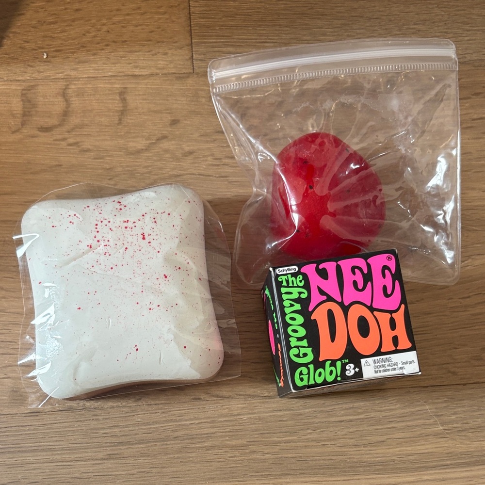 NeeDoh The Groovy Glob PINK Genuine, Viral Toast squish & Viral ASMR red squish.